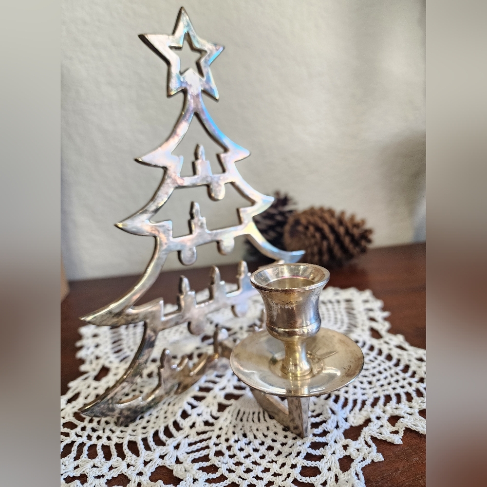 Vintage Silver Plated Christmas Tree Candle Holder